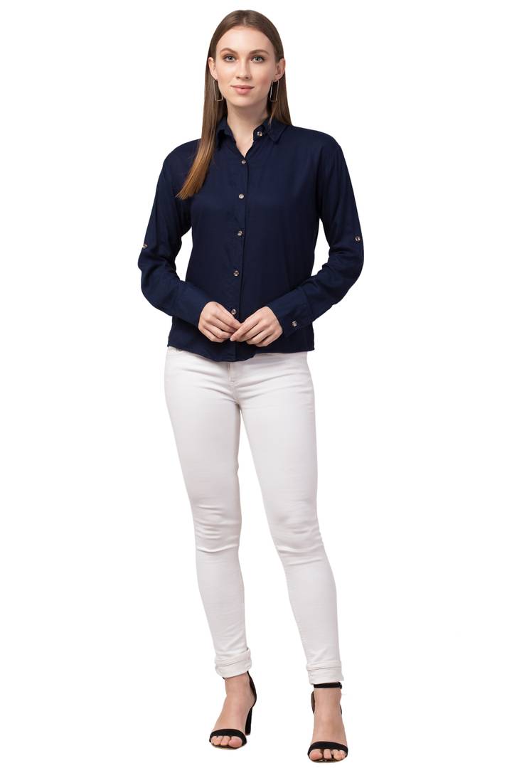 Stylish Cotton Blend Regular Fit Solid Spread Collar Casual Shirt